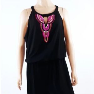 Black Jumpsuit with purple beading